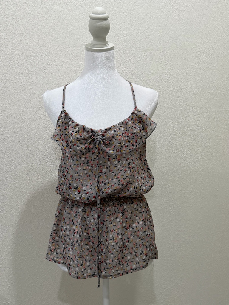 Floral Ruffle Spaghetti-Strap Camisole In Light Taupe